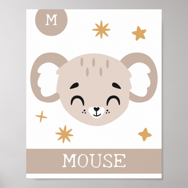 Poster M é de Mouse, Berçário, Quarto, Arte de Parede par (Frente)