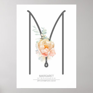 Poster M - Letra Monograma Blush Peach - Home Decor Flora