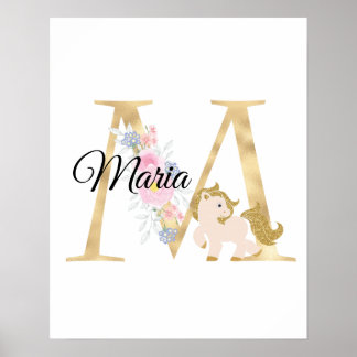 Poster M letra monograma personalizado de nome com pônei