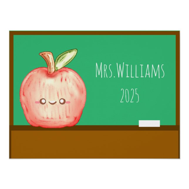 Pôster Maçã de Fruta de Aquarela (Frente)