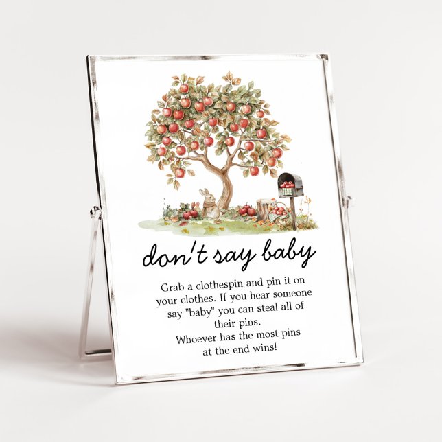 Poster Maçã de Outono da Nossa Vista Sinal de Não Dizer B (Fall Apple Tree Baby Shower Don't Say Baby Sign)