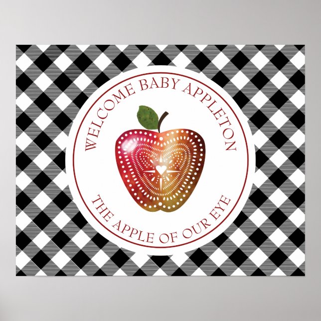 Poster Maçã Do Nosso Chá de fraldas De Xadrez De Orquídea (Frente)