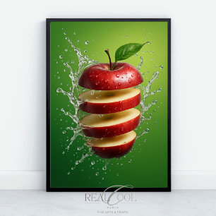 Poster Maçã vermelha flutuante com barra de água Arte dig