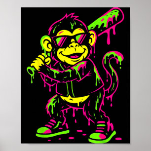 Poster Macaco Animais Engraçados Beisebol Gotejamento Cri