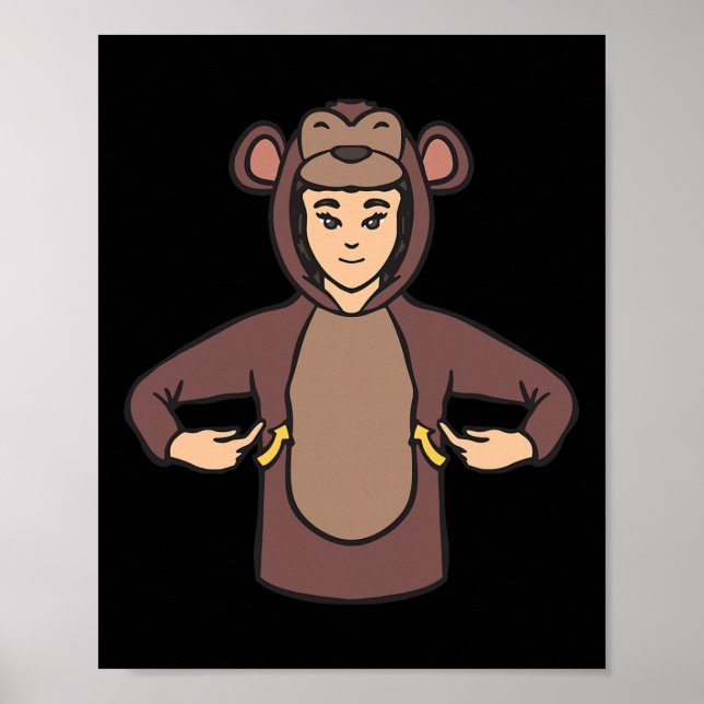 Poster Macaco ASL Gesto de Mão surdo Audição Perda de Ouv (Frente)