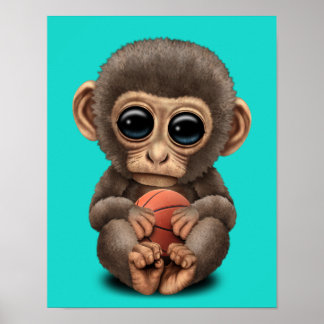 Poster Macaco Bebê Bonito Jogando Basquete