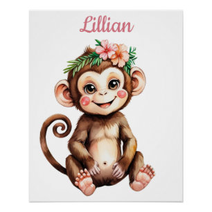 Pôster Macaco-Bebê-Nursery de Nome Personalizado