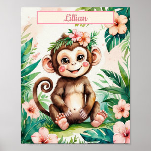 Poster Macaco-Bebê-Nursery de Nome Personalizado