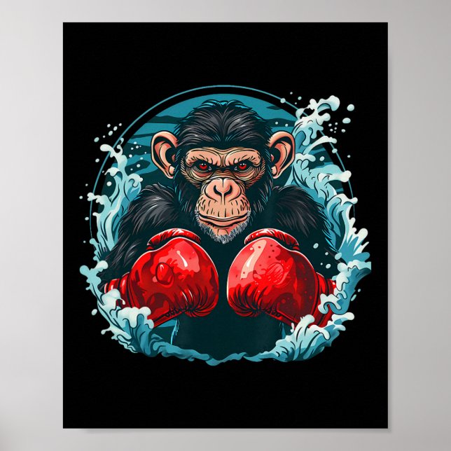 Poster Macaco Boxeador Com Luvas de Boxe Kickboxing Engra (Frente)