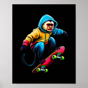 Poster Macaco Capuchinho Legal e Divertido Andando de Ska
