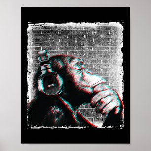 Poster Macaco Chimp Com Camisa De Fones de ouvido - Músic