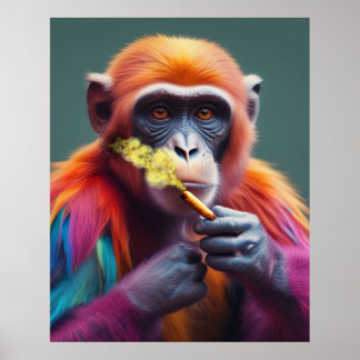 Poster Macaco Colorido com um Charuto
