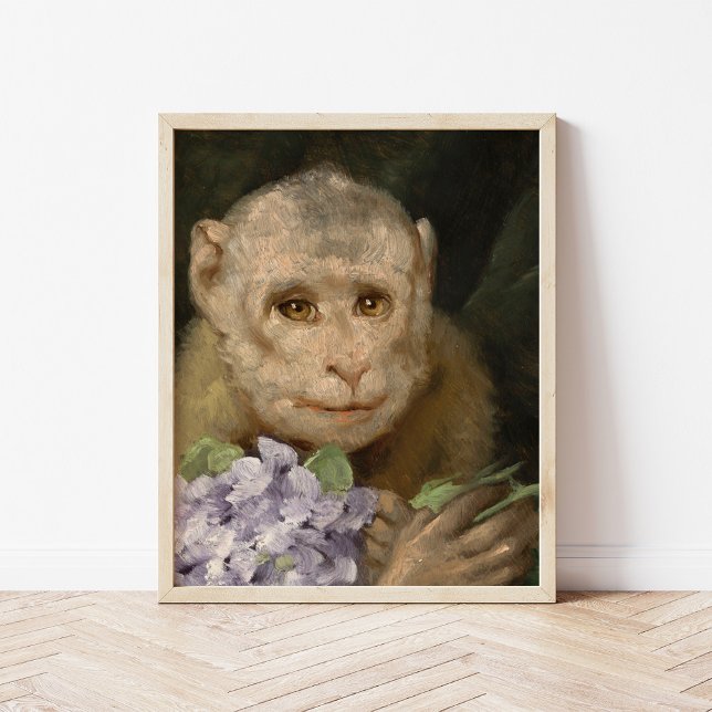 Poster Macaco com Buquê de Violetas | Gabriel von Max (Criador carregado)