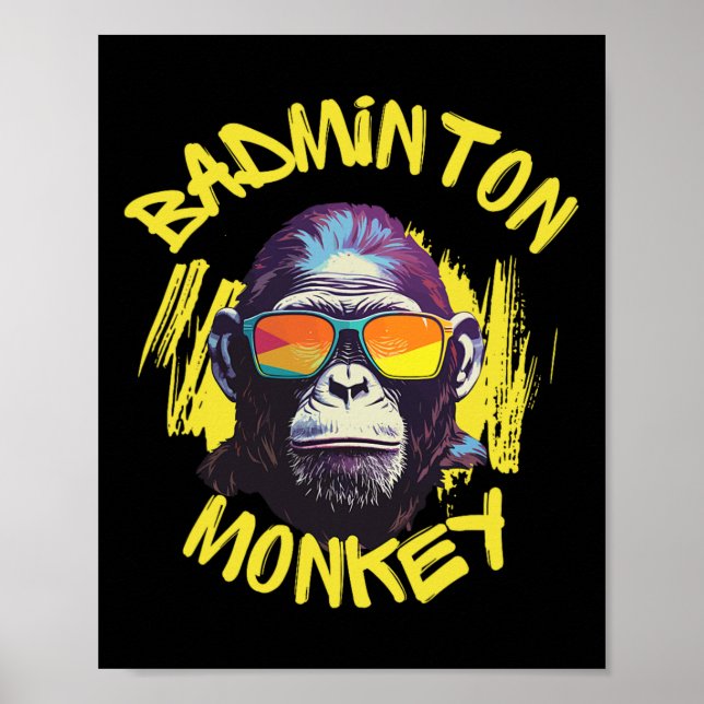 Poster Macaco De Badminton Com O Esporte Da Selva De Racq (Frente)