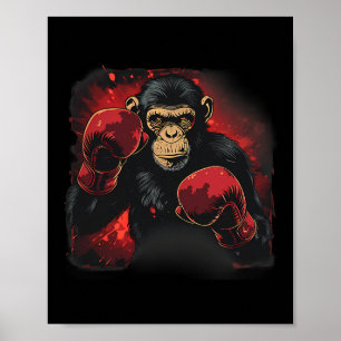 Poster Macaco de Boxe com Luvas de Boxe Kickboxing Engraç