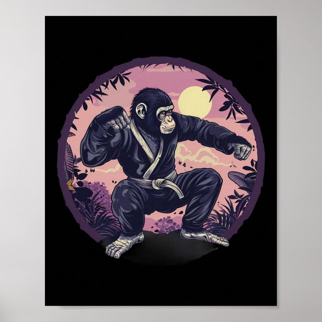 Poster Macaco de Caratê Natureza Lua Mma Kickboxing Amant (Frente)