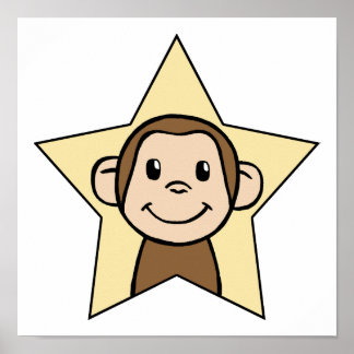 Poster Macaco de Clipe de Cartoon Bonito com Estrela de S