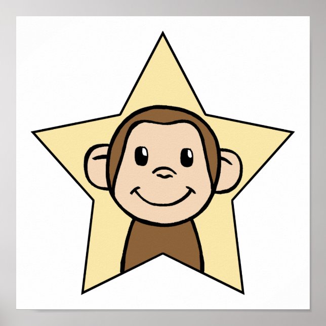 Poster Macaco de Clipe de Cartoon Bonito com Estrela de S (Frente)