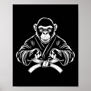 Poster Macaco de Karatê Desenhando Kickboxing Jiu-jitsu M