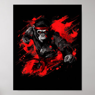 Poster Macaco de Kickboxing Artes Marciais Judô Taekwondo