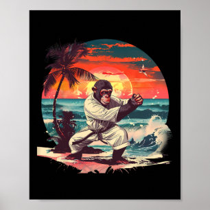 Poster Macaco de Kickboxing Pôr do Sol Tropical Macaco de