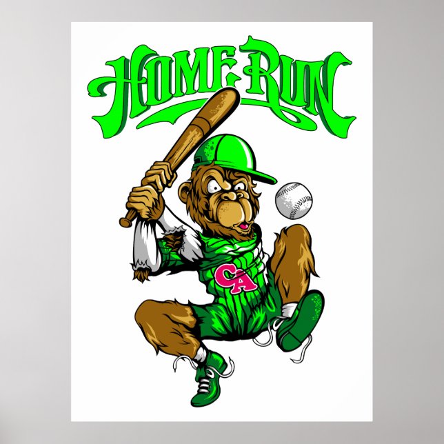 Poster Macaco de Rebatida de Beisebol (Frente)