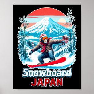 Poster Macaco De Snowboard No Japão - Paisagem Cênica
