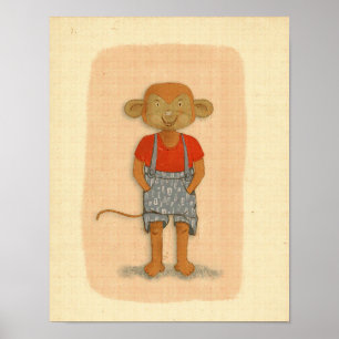 Poster Macaco Desenhado À Mão Do Pastel Vintage
