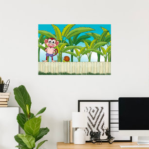 Poster Macaco e caracol na cena tropical da selva