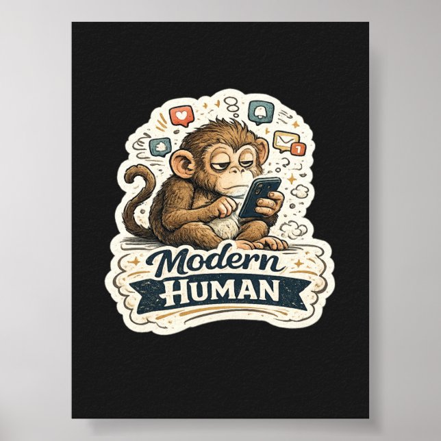 Poster Macaco Engraçado Humano Moderno Smartphone Mídia S (Frente)