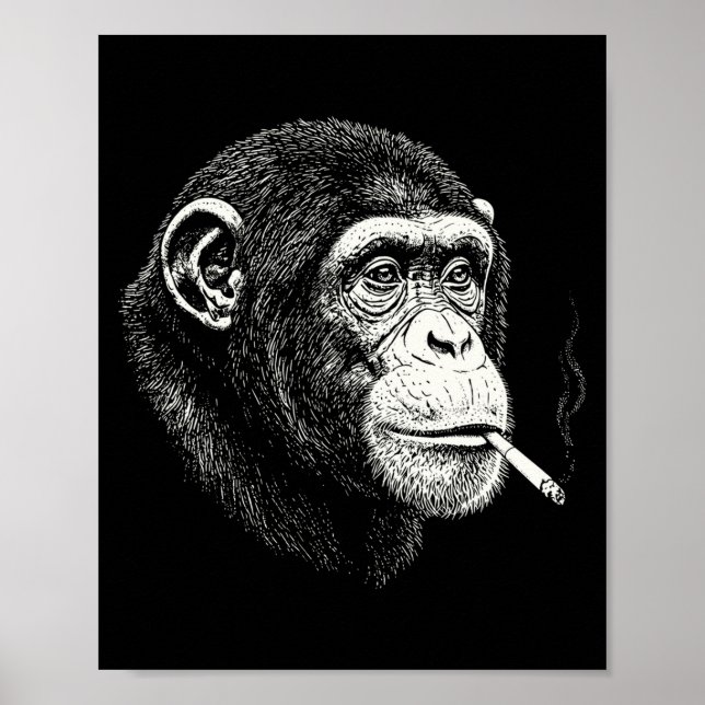 Poster Macaco fumante engraçado _ meme de macaco y2k vint (Frente)