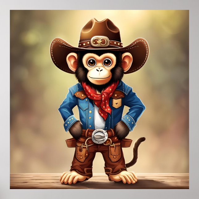Poster Macaco giro numa fantasia de cowboy (Frente)