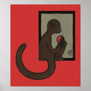 Poster Macaco - Ilustração de Livro Colorida Antiquária