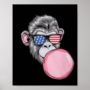 Poster Macaco legal Com Bandeira Americana Pulga 4 De Jul