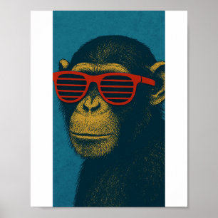 Poster Macaco Legal com Óculos de Sol Vermelhos