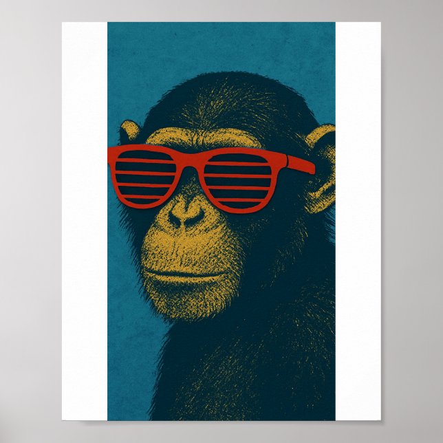 Poster Macaco Legal com Óculos de Sol Vermelhos (Frente)