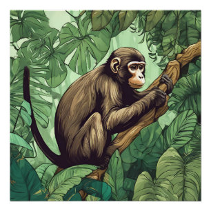 Pôster Macaco Num Poster brilhante De Árvore
