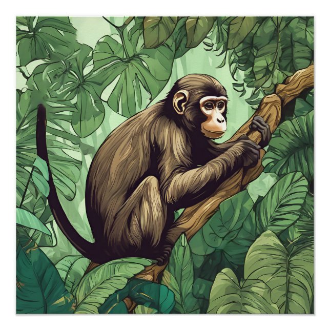 Pôster Macaco Num Poster brilhante De Árvore (Frente)