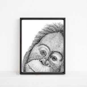 Poster Macaco Orangutan, Arte de Parede Preta e Branco