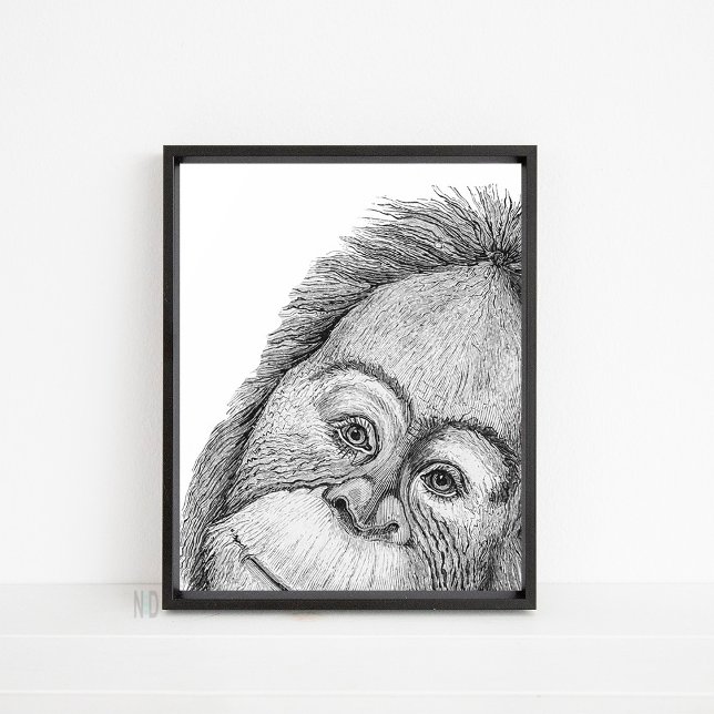 Poster Macaco Orangutan, Arte de Parede Preta e Branco (Criador carregado)