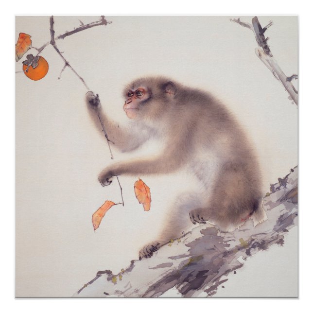 Pôster Macaco Pintura Japonesa Chinês - Zodiodato - Poste (Frente)