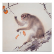 Macaco pintura japonesa Poster boique chinês
