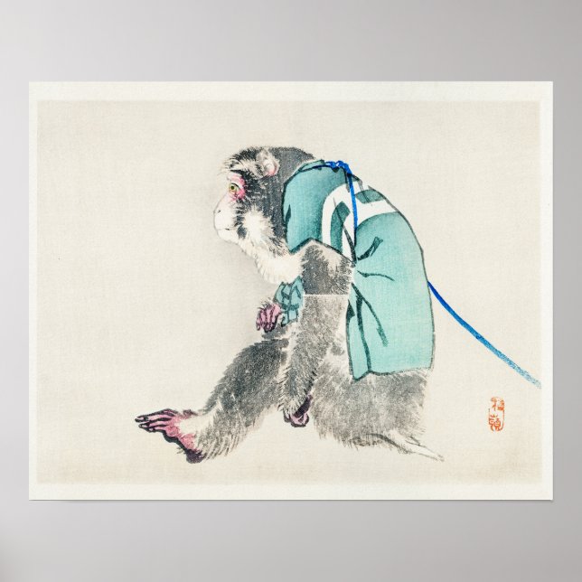 Poster Macaco por Kōno Bairei (1844-1895) (Frente)