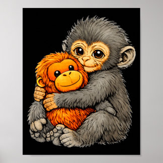 Poster Macaco punching engraçado bebê fofo animal abraçan