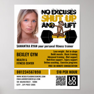 Poster Macaco sem desculpas, treinador pessoal, anúncio d