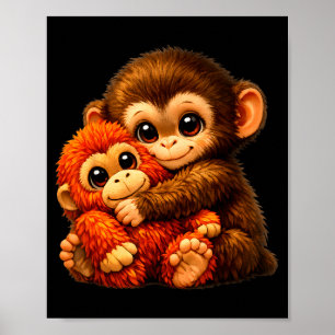 Poster Macaco soco com urso de pelúcia acariciando meme d