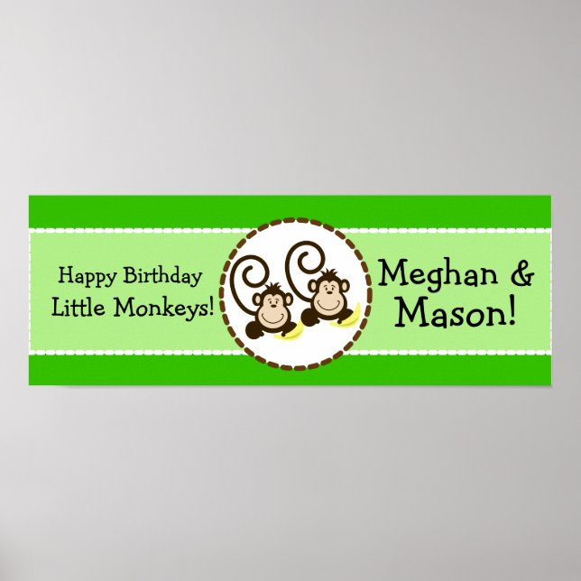 Pôster Macacos bobos - Banner Personalizado de Aniversári (Frente)
