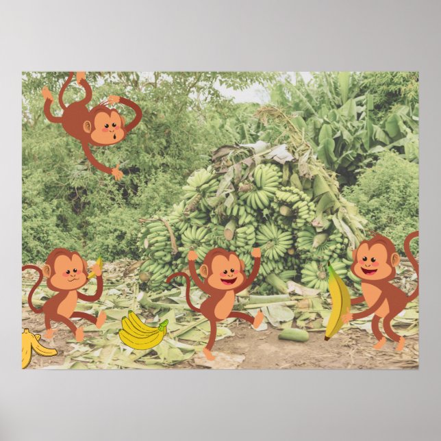 Poster Macacos bonitos comem bananas (Frente)