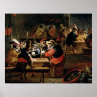 Macacos em uma Tavern, detalhes do jogo de cartas