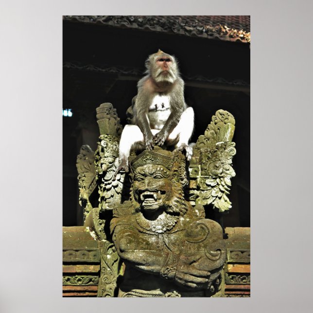 Poster Macaque em uma estátua de Templo (Frente)